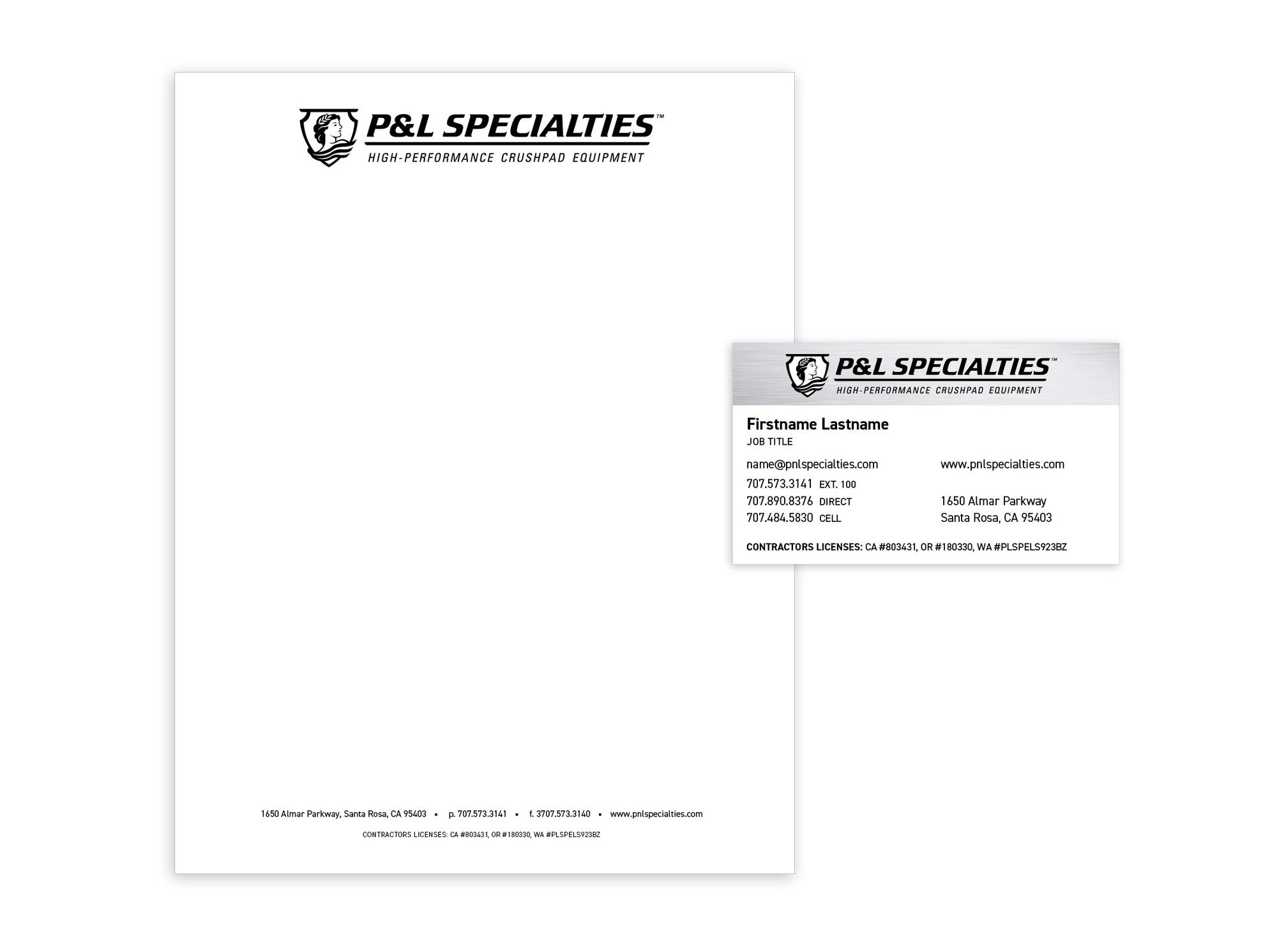 P&L Specialties | Letterhead and Business Card
