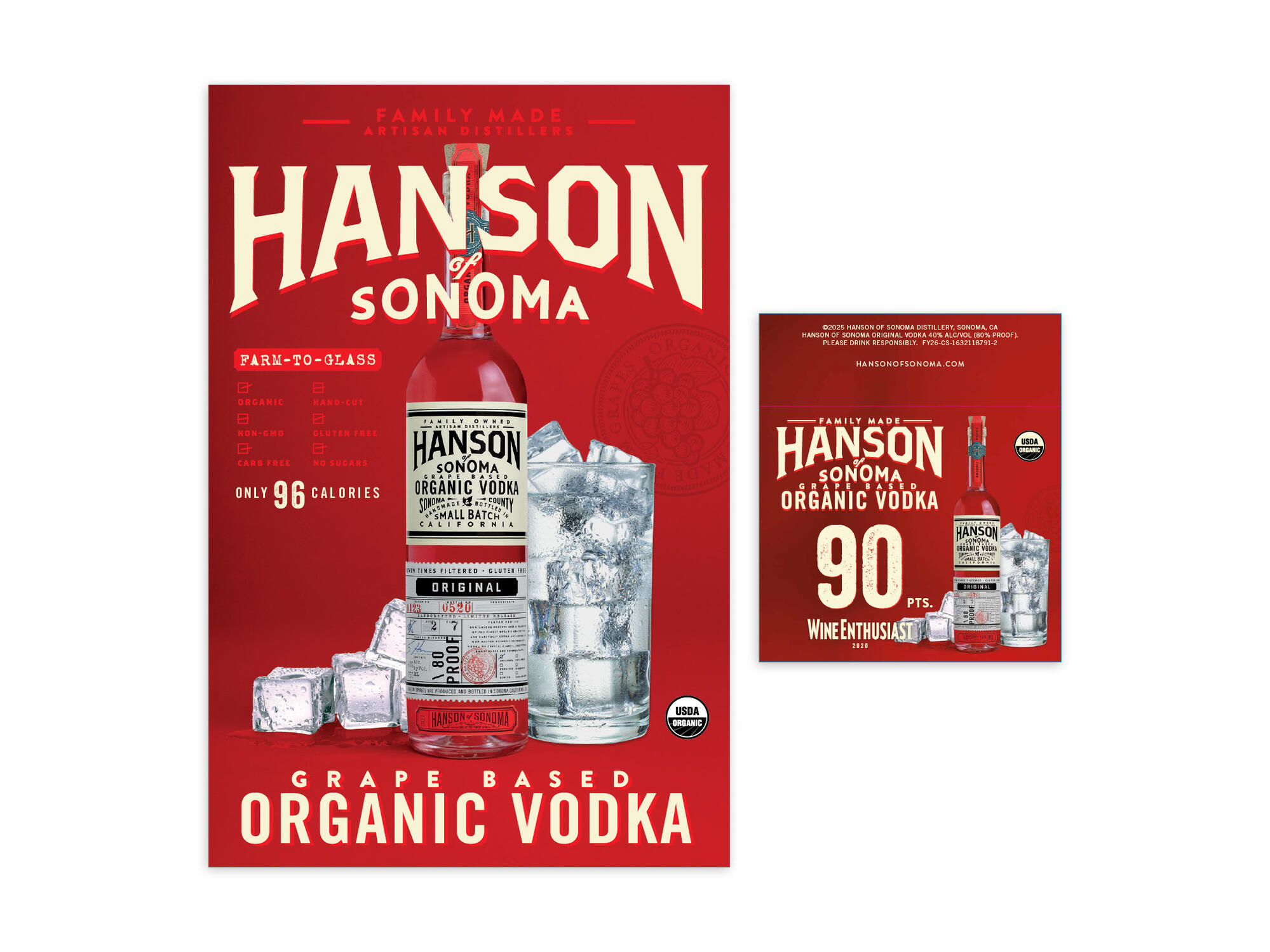 Hanson Organic Vodka | Original Vodka POS Table Tent & Accolade Shelftalker