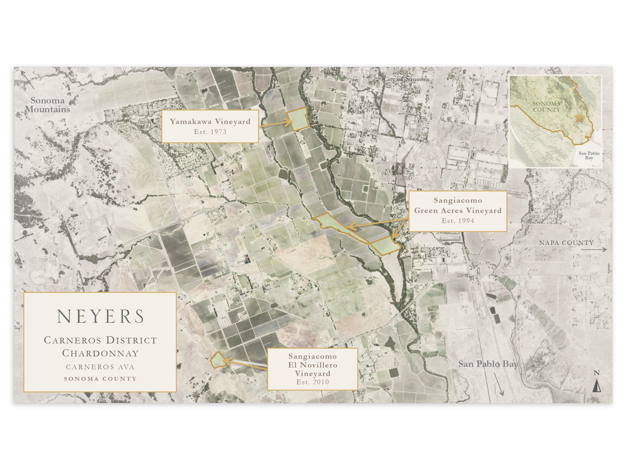 Neyers | Vineyard Map. Made with Google Earth, Adobe Illustrator, and Powerpoint.